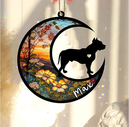 Personalized Dog Memorial, Custom Name Pit Bull Dog Christmas Ornament with Name, Custom Breeds, Pet Loss Light Catcher, Gifts for Lovers Loss of Pet Sympathy on Mothers Day Christmas