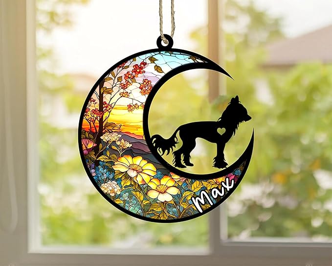 Personalized Dog Memorial, Custom Name Chinese Crested Dog Christmas Ornament, Custom Breeds, Pet Loss Light Catcher, Gifts for Lovers Loss of Pet Sympathy on Mothers Day Christmas