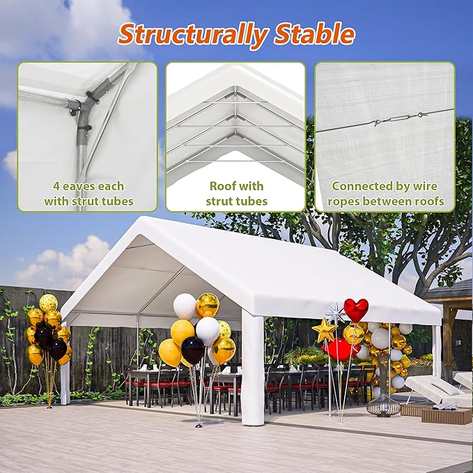 20x20 FT Heavy Duty Party Tent, White Outdoor Canopy with Removable Sidewalls & 2 Storage Bags, Waterproof Gazebo for Wedding, BBQ, Camping, and Commercial Use