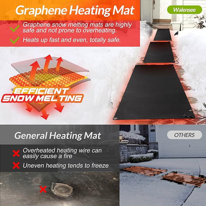 Walensee Snow Melting Mats for Walkways, 20" x 60" Graphene Heated Outdoor Mats with Plug, No-Slip Rubber Snow Heating Mats, 3 in/h Speed, Ice Melts Pads for Winter Backyards, Sidewalks Snow Removal