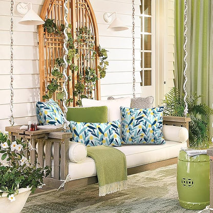 LVTXIII Outdoor/Indoor Lumbar Pillows, Decorative Patio Lumbar Cushions, Fluffy Water Repellent Garden Cushions for Home Patio Coach Sofa Use, 12×20 Inch, Pack of 2, Leaves Multi