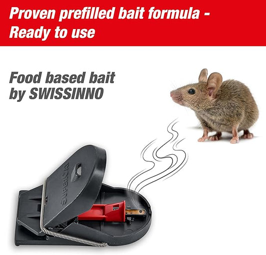 SWISSINNO Mousetraps & Mice Traps for Home - PRO SuperCat - 4 Traps – Pre-Baited Snap Traps with Precision Trigger – Instant Catch & Kill – Indoor & Outdoor Use – Easy Set No-Touch Disposal