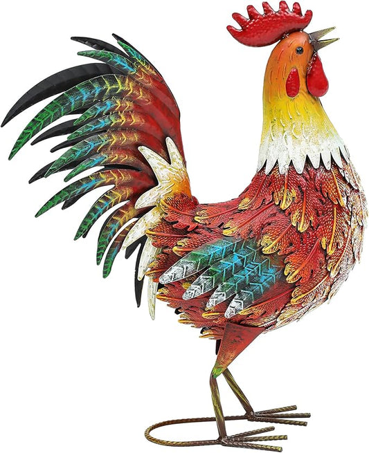 21" Metal Rooster Yard Decor, Outdoor Garden Statues, Metal Chicken Sculpture for Backyard Patio Kitchen Decor