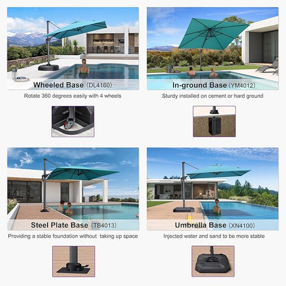 PURPLE LEAF 8' X 8' Patio Umbrella for Pool 7' High Offset Outdoor Cantilever Umbrella Swimming Pool Umbrella with 360°Rotation for Poolside Turquoise Blue
