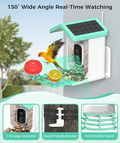 Bird Feeder with Camera, 4K HD AI Birds Species Identification Cam, Smart Bird Camera with Solar Powered, Auto Capture & Instant Notifications, Ideal Present for Family and Birds Lovers
