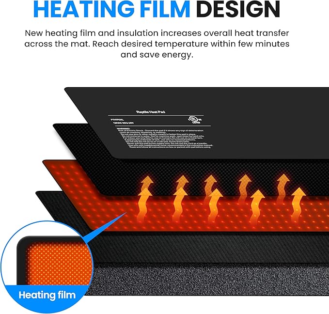 Simple Deluxe 8X18 Inch 24W Reptile Heating Pad Electric Indoor Under Tank Terrarium Heating Mat Waterproof for Turtles, Lizards, Frogs, and Other Reptiles