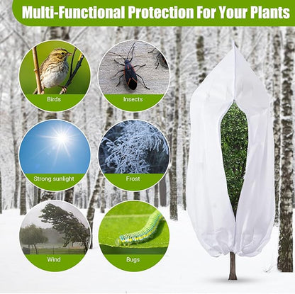 4 Pack Winter Plant Covers Freeze Protection, Frost Covers with Zipper Drawstring, Warm Plant Protection Cover Bags, Outdoor Winter Frost Cold Weather Shrubs Trees Jacket Covers (31.5" x 47.3",White)
