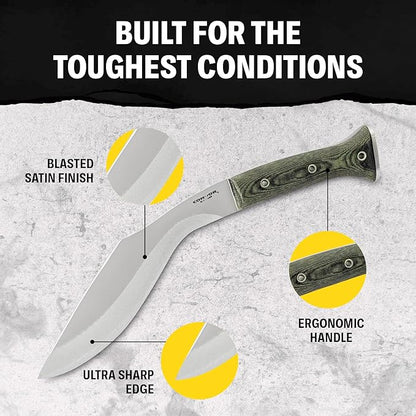 Condor Tool & Knife K-tact Kukri Knife - 1075 High Carbon Steel - Gardening Machete - Micarta Handle - Kydex with Leather Belt Loop Sheath - 6mm Thick - 10in Blade - 32.4oz