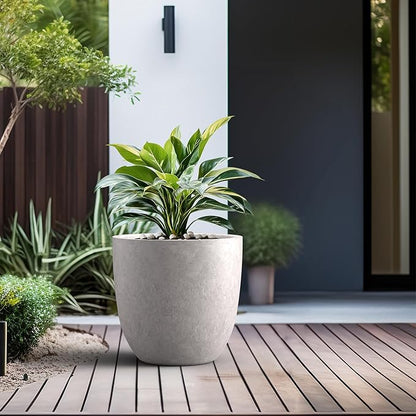 Kante 18 Inch Dia Round Concrete Planter, Indoor Outdoor Large Plant Pot with Drainage Hole and Rubber Plug for Home Patio Garden, Light Gray