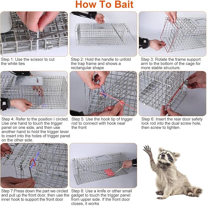 Moclever Humane Live Rat Trap Cage – Heavy-Duty Galvanized Iron Rodent Trap, Safe & Effective Live Capture for Rats, Mice, Squirrels, Raccoons & Small Animals – 23.3" x 7.24" x 7.72"
