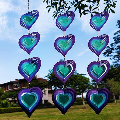 DJUAN Wind Spinners Outdoor Garden Decor,Purple-Green Heart Yard Lawn Ornaments Metal Wind Spinner with 360 Degree Swivel Hook, Christmas,Luau Party,Tropical Party Decorations,Gifts for Mom,Women