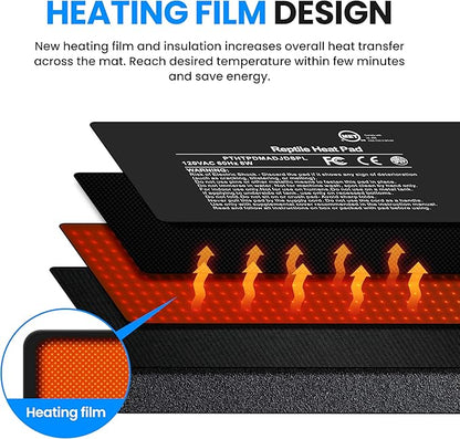 Simple Deluxe 6X8 Inch 8W Reptile Heating Pad with Adjustable Thermostat Under Tank Terrarium Heating Mat for Turtles, Lizards, Frogs, and Other Reptiles