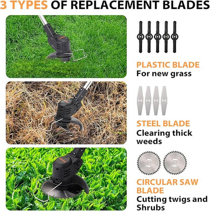 21V Electric Weed Eater, Cordless Brush Cutter Trimmer with Adjustable Pole & Battery-Powered, Lightweight & Low Noise, Foldable 3-in-1 Weed Wacker for Outdoor, Garden and Yard Use