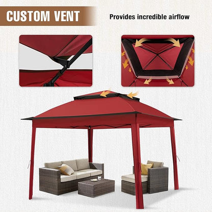 11x11 Outdoor Pop up Gazebo Tent with Mesh Walls for Patio, Lawn, Backyard and Deck, Red