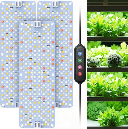 36W(Acutal Power) Full Spectrum Grow Lights for Indoor Plants – 4/8/12/16/20H Timer, 192 LEDs Per Panel, Daisy Chain,Wide Lighting Area for Seed Starting(Pack3)