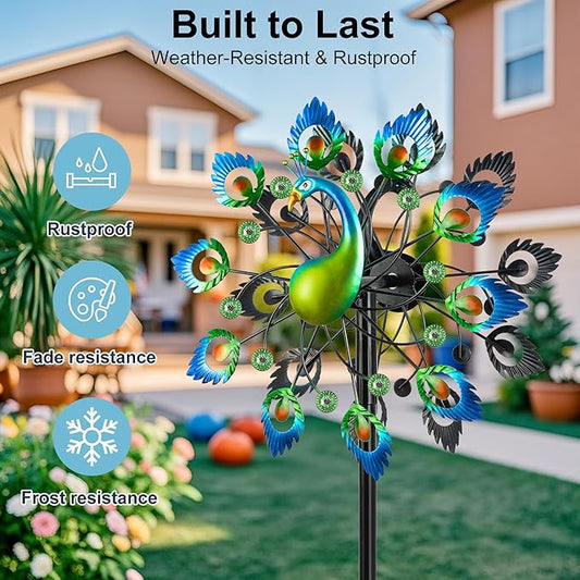 Wind Spinners Garden Decor for Outside, 13 Inches 360°Peacocks Windmill for Yard Decorations Outdoor, Metal Yard Art Wind Sculptures Garden Gifts for Women, Backyard, Patio, Lawn Ornament
