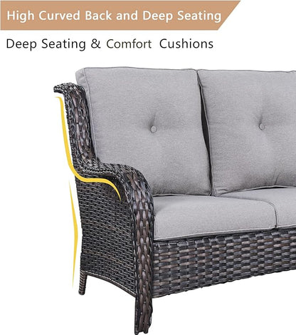 HUMMUH Outdoor Loveseat Sofa 2-Seat PE Rattan Patio Love Seat with Cushions,Deep Seat High Curved Back Armset Sectional Couch for Patio,Garden,Yard,Porch