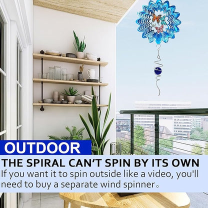 Gazing Ball Spiral Tail,Wind Spinner Tail with Dark Blue Glass Orb,Wind Spinners Stabilizer,Visual Illusion in Spinning Hanging Rotating Art Decor,Indoor Outdoor Garden Decoration-13in