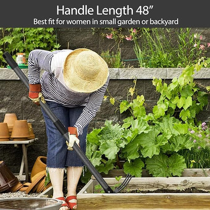 Hoe and Cultivator Gardening Hand Tools, Heavy Duty Stainless Steel Garden Hoe and 3 Fork Hand Tiller for Gardening Weeding Planting with Adjustable Handle 30-45 inch