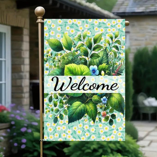 Spring Welcome Garden Flag 12x18 Inch Double-Sided Floral Greenery Yard Flags Decoration for Spring Summer Outdoor Decor Eucalyptus Seasonal Farmhouse Yard Outdoor Flag