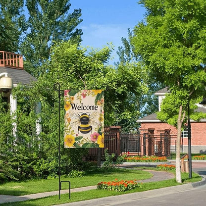 Bee Garden Flag Vertical Double Sided Outdoor Yard Flags 12.5x18 Inch Burlap Banners for House Lawn