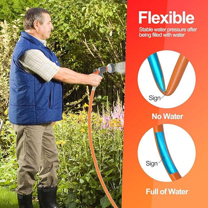 SPECILITE Garden Water Hose 150 ft x 3/4 in Heavy Duty, Flexible and Lightweight, Burst 600 psi, Kink-less Hybrid Rubber Pipe for Backyard, 3/4'' Brass Fittings, Orange