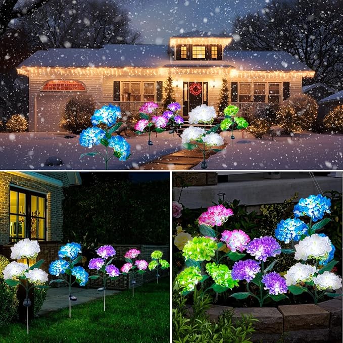 Aolyty Solar Garden Lights Outdoor, Solar Hydrangea Lights IP65 Waterproof LED Flowers Stake Lights 2 Pack for Garden Pathway Patio Backyard Landscape Decorative (Green)