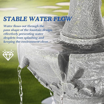 Italian Outdoor Water Fountains Garden Decor - 48.4''H Fountains and Waterfalls Outside, Large Cascading Indoor Floor-Standing Resin Bubbler Fountain Features W/Pump for Patio, Yard (Gray)