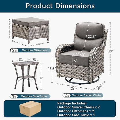 Luxury High Back Outdoor Furniture with 6-Inch Thick Cushions, Patio Furniture Set with Ottomans, 5 PCS Wicker Conversation Set for Porch, Balcony, Deck and Yard