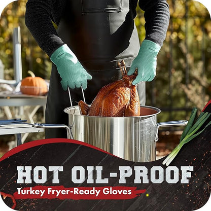 KITCHEN PERFECTION Silicone Smoker Oven Gloves -Extreme Heat Resistant BBQ Gloves -Handle Hot Food Right on Your Smoker Grill Fryer Pit|Waterproof Oven Mitts Grill Gloves |Superior Value Set+3 Bonuses