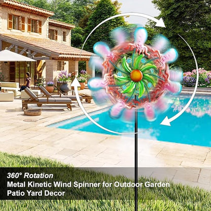 Jellyfish Wind Spinners - 39" Ocean-Themed Metal Wind Sculptures Garden Stake Art, 13.5” Windmill Yard Kinetic, Outdoor Decor for Patio & Lawn - Metal Beach Sculpture with Jellyfish Design