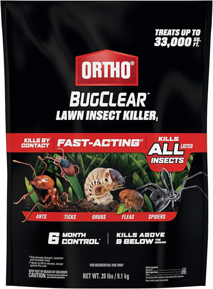 Ortho BugClear Lawn Insect Killer1: Treats up to 33,000 sq. ft., Protect Your Yard & Garden Against Ants, Spiders, Ticks, Armyworms, Fleas & Grubs, 20 lbs.