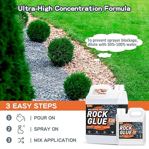 Rock Glue, 32OZ Mulch Glue for Landscaping, Fast-Dry Strong Pea Gravel Stabilizer Landscape, Non-Toxic Long-Lasting Dries-Clear Strong Pea Gravel Binder for Pebble, Pine Straw for Outdoor Gardens
