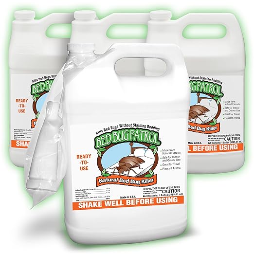 Natural Bed Bug Killer Spray – 4 Gallon Value Pack (512oz) – Child & Pet Friendly, Non-Toxic Pest Control for Mattresses, Hotels, Vehicles, Offices, Furniture & Carpets