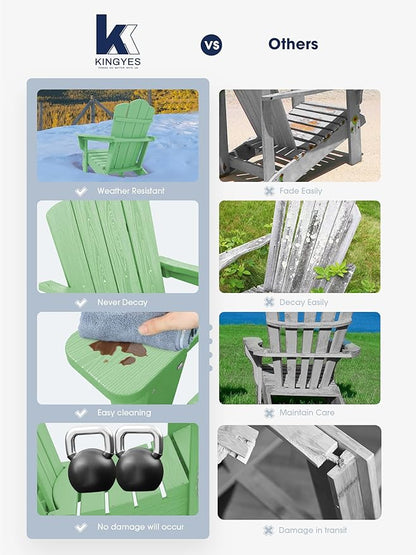 KINGYES Folding Adirondack Chair Set of 2, HDPE All-Weather Folding Adirondack Chair, Light Green
