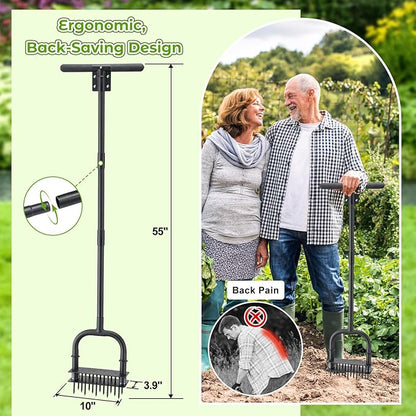 Aerator Lawn Tool: Sharp 14 Iron Spikes, Automatic Dirt Leaf Cleaning, Manual Lawn Aerators with Ergonomic T-Handle for Lawn Yard Garden Patio Soil Loosening Grass Aerating