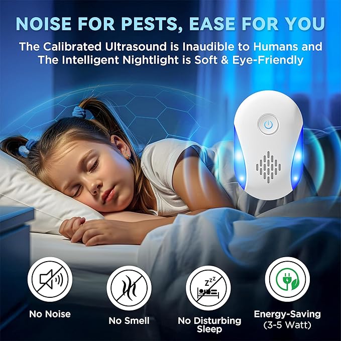 (2025 Upgraded) Ultrasonic Insect & Pest Indoor Repeller, Plug-in Control Device Electronic Repellent for Rodent, Rats, Mice, Roaches, Bugs, Ants, Spiders, Mosquitoes, 2 Mode Switching (6 Pack)