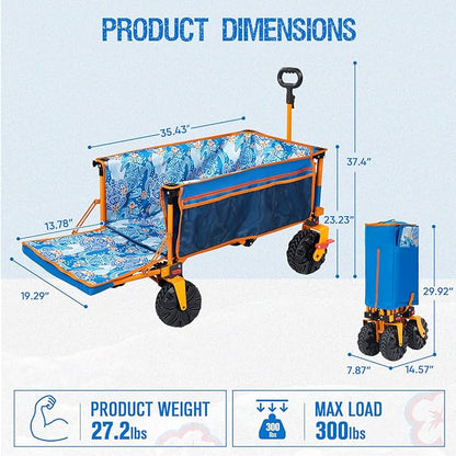 Old Bahama Bay 550lbs Extra Long 49" L Beach Wagon with Big Wheels with Brake for Sand, Collapsible Utility Beach Cart Heavy Duty Folding Wagon,Ideal for Outdoor Sand Camping Garden Pet