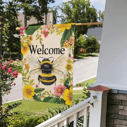 Bee Garden Flag Vertical Double Sided Outdoor Yard Flags 12.5x18 Inch Burlap Banners for House Lawn