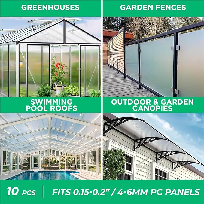 Polycarbonate Greenhouse Panels (H Connectors) - 0.2" Thick, Fit 6mm or 4mm Twin-Wall Polycarbonate Panels, Join 2 Pieces of Panels Together, 4-Foot Length, 10 Pieces (H Connectors 6mm, 4ft)
