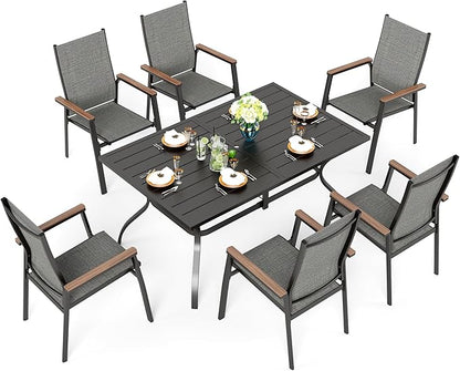 Sophia & William Patio Table and Chairs Set 7 Pieces, 6 Aluminium Patio Dining Chairs with 60" x 38" Metal Dining Table, Stackable and Easy to Move for Outdoor Garden Lawn (Grey)