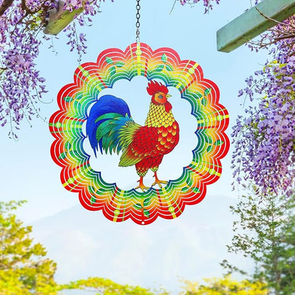 Chicken Wind Spinners Chicken Gifts for Women/Men 12 inch 3D Stainless Steel Hanging Wind Spinner Metal Wind Catchers Kinetic Sculpture for Indoor/Outdoor Decor, Yard Art, Garden Decorations