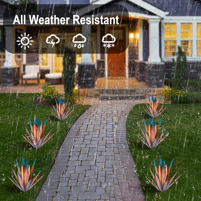 Homight Metal Agave Plants Outdoor Decor Mexican Yard Art Plants Garden Decor for Outside Metal Art Flowers Gifts for Butterflies Bees Birds for Gifts (1 Big)