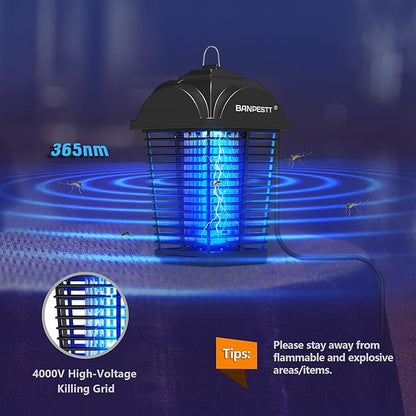 BANPESTT Bug Zapper Outdoor, Mosquito Zapper with Dusk-to-Dawn Light Sensor, Waterproof Fly Zapper, Electric Mosquito Killer for Garden, Patio, Balcony, Courtyard(Black
