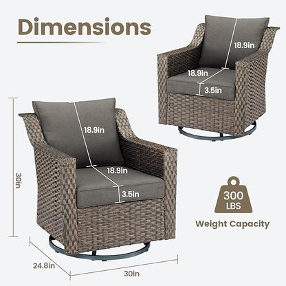 Outdoor Patio Wicker Swivel Chairs - Set of 4 Outside Rattan Rocker Glider Chair Rocking Armchairs for Front Porch Balcony Backyard Yard Deck Poolside Apartment – Brown/Grey