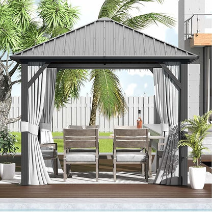 Aoxun 10 x 10 Hardtop Gazebo, Aluminum Metal Outdoor Gazebo with Double Galvanized Steel Top