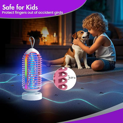 Bug Zapper Outdoor with Colorful Lighting and Auto-Sensing, 3 in 1 Cordless 4000mAh Battery Electric Fly Trap, Rechargeable Mosquito Zapper for Camping, Patios, Garden, Kitchen (2Pack-Pink)