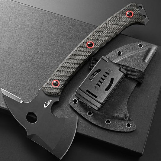 C1342 Camping Axes,DC53 Steel Blade Micarta Handle Chopping Axe Bushcraft Camping Axes Survival Hatchet Full Tang Axe for Hiking Hunting Camping Splitting Chopping Wood(Black)