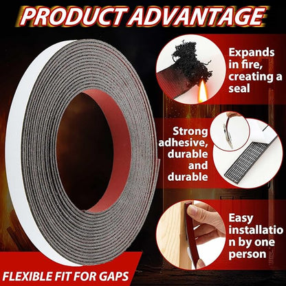 2 Rolls Intumescent Smoke Seal Strip Tape Flexible Expanding Fire Door Strips Adhesive Backed Composite Rubber Smoke Gasket Seal for Fire Windows Steel Doors, 0.6'' x 0.08'' x 9.8'/Roll