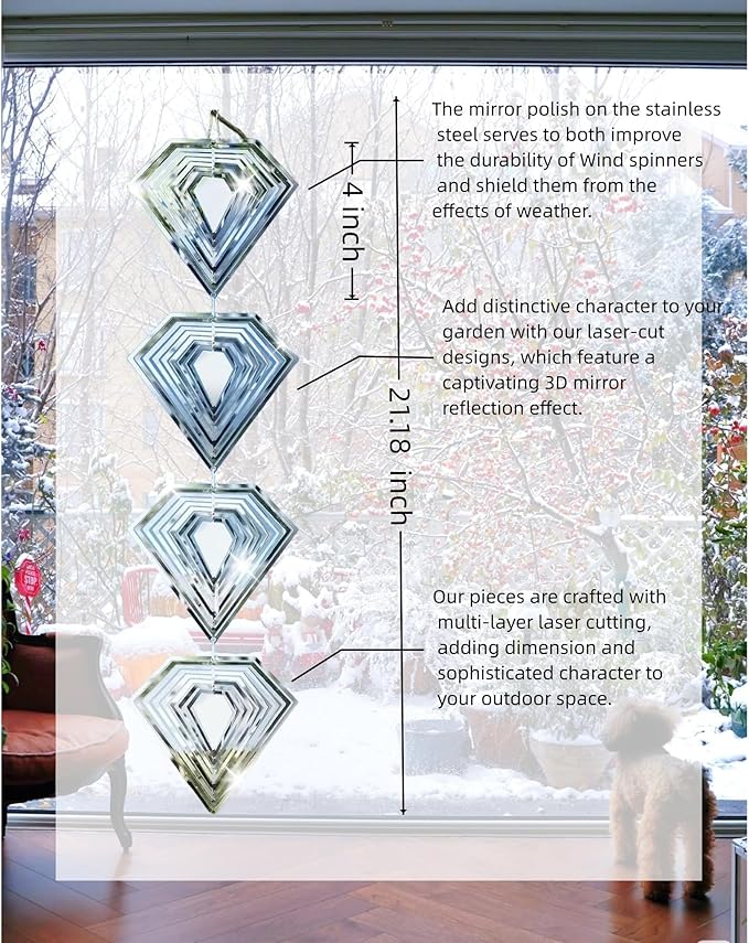 Stainless Steel Wind Spinner - Reflective Garden Spinner to Scare Birds Away, Sparkly Outdoor Decor for Yard, Patio, Farm - Heart Shaped Gift for Mom, Women, Wife